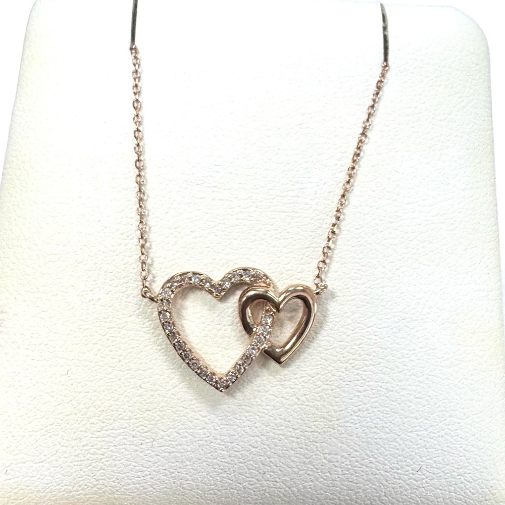 14K Rose Gold Diamond Interlocking Heart Necklace
